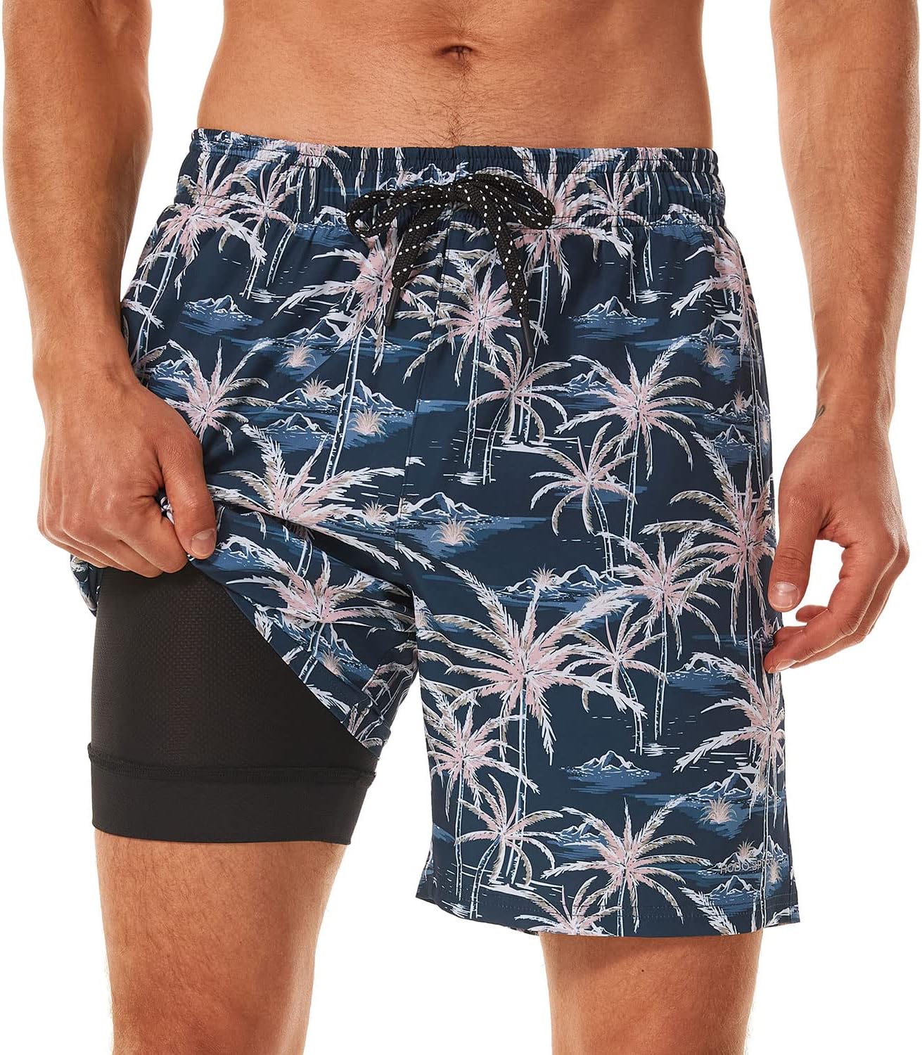 Mens Swimsuit Trunks 7" Quick-Dry Swim Shorts with Compression Liner and Zipper Pockets