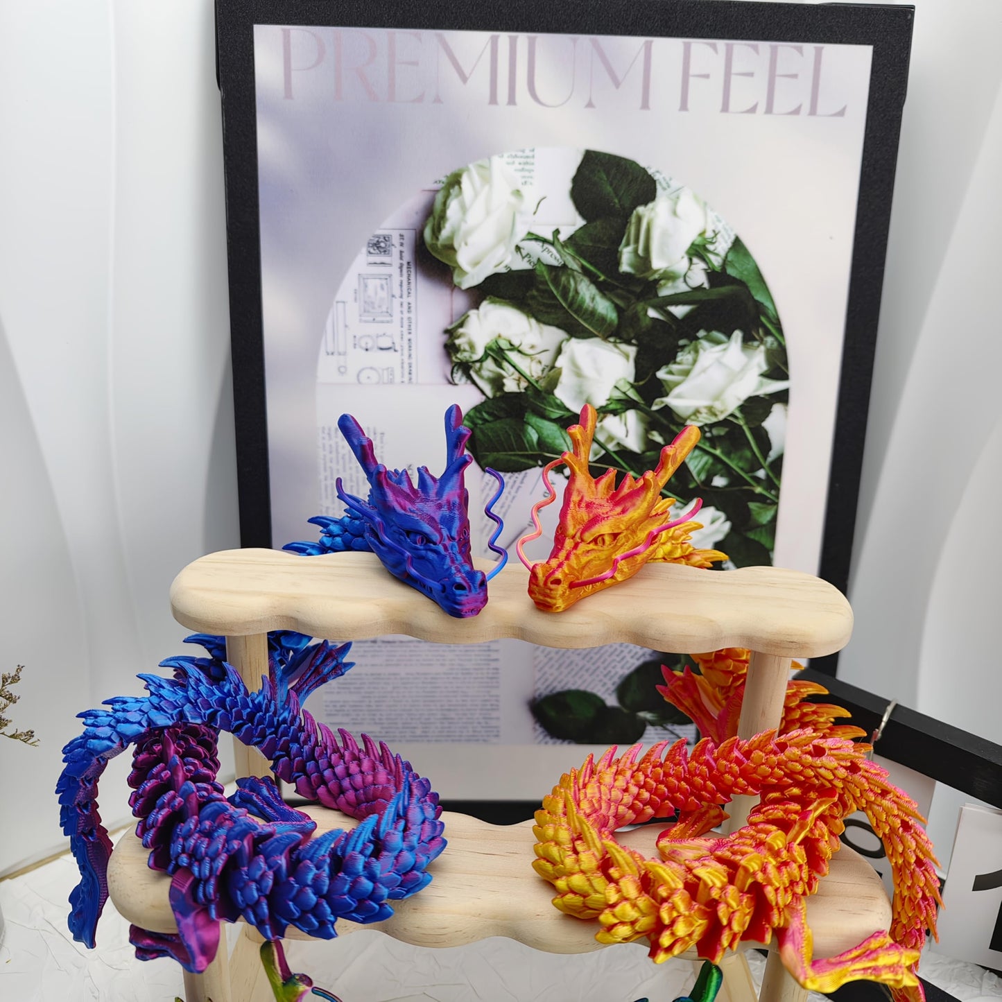 Joyroud 4 Pcs 24 inch 3D Printed Dragon, Articulated Dragon, Crystal Dragon, Dragon Fidget Toy, Home Office Decor Executive Desk Toys