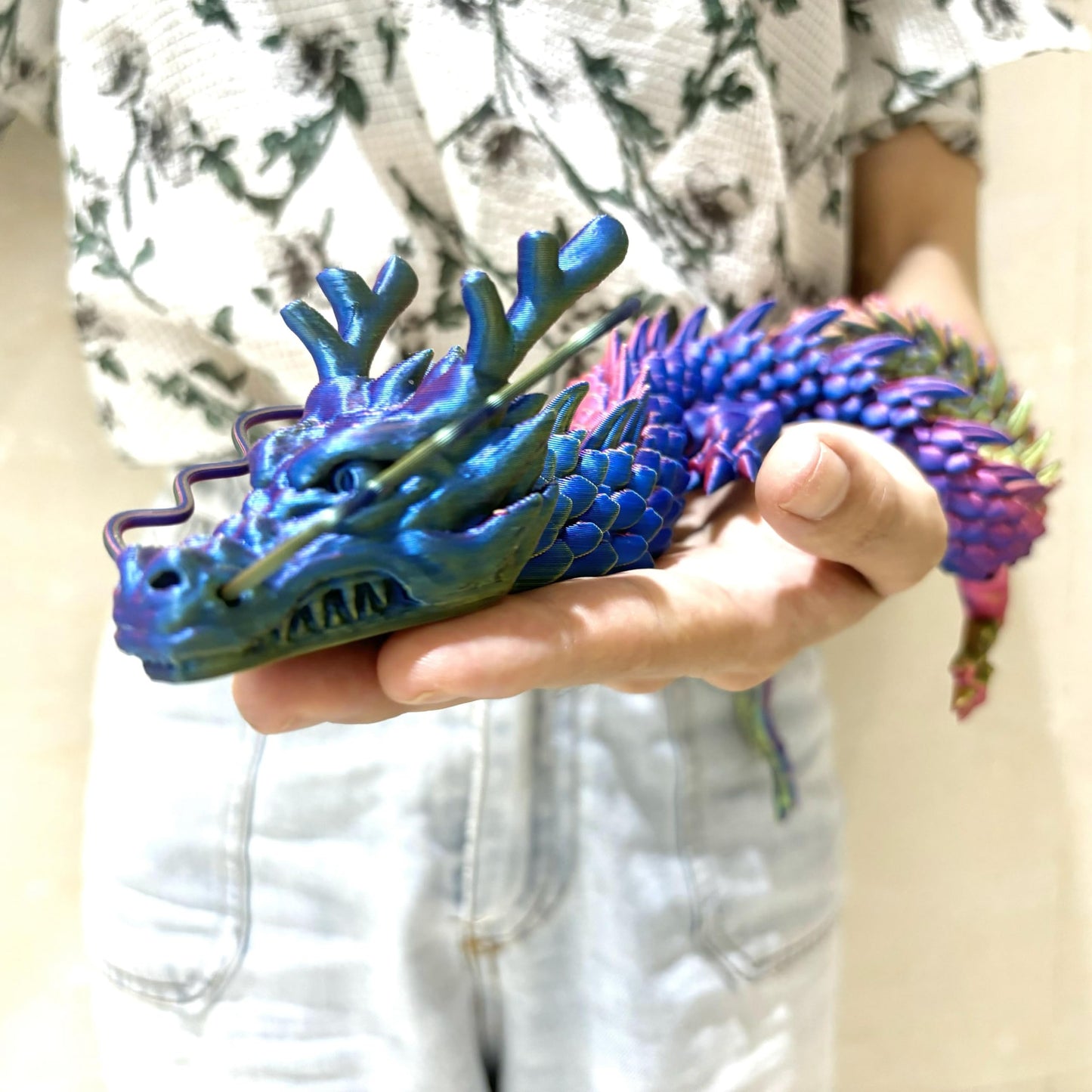 35.43 Inch 3D Printed Dragon, Large 3D Dragon Toys, Bigger Fidget Crystal Animals Toys, 3D Printed Articulated Animals for Home Office Car Desk Decor