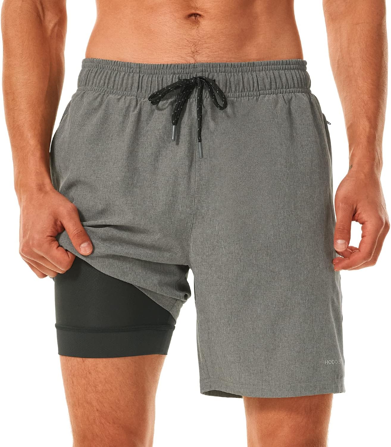 Mens Swimsuit Trunks 7" Quick-Dry Swim Shorts with Compression Liner and Zipper Pockets