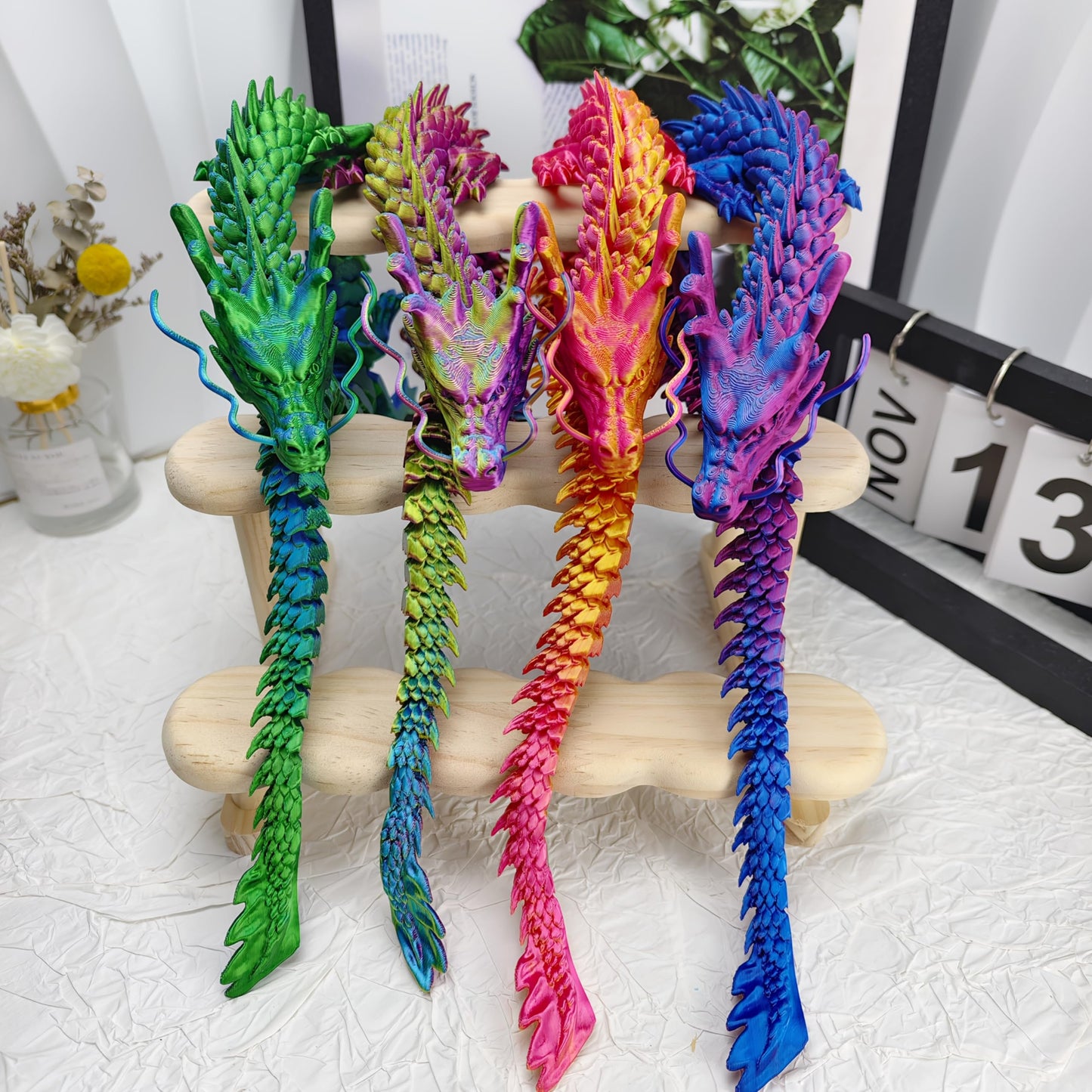 Joyroud 4 Pcs 24 inch 3D Printed Dragon, Articulated Dragon, Crystal Dragon, Dragon Fidget Toy, Home Office Decor Executive Desk Toys