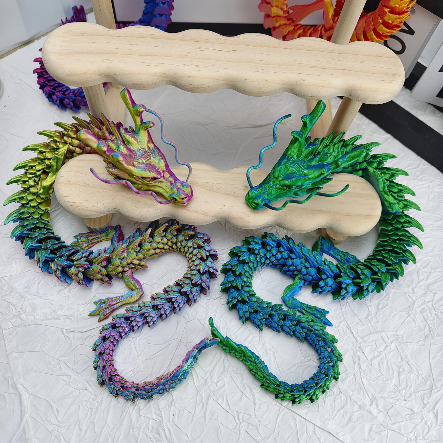 Joyroud 4 Pcs 24 inch 3D Printed Dragon, Articulated Dragon, Crystal Dragon, Dragon Fidget Toy, Home Office Decor Executive Desk Toys