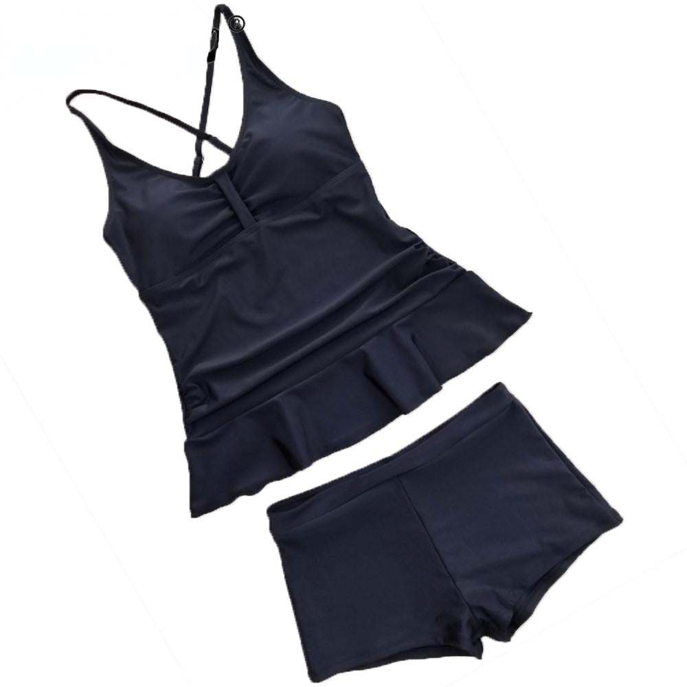 Two Pieces Swimsuit Solid Swimwear Ruffle Bathing Suit Beachwear Swimdress Tankini Brazilian Women Sexy Female Bikini Set
