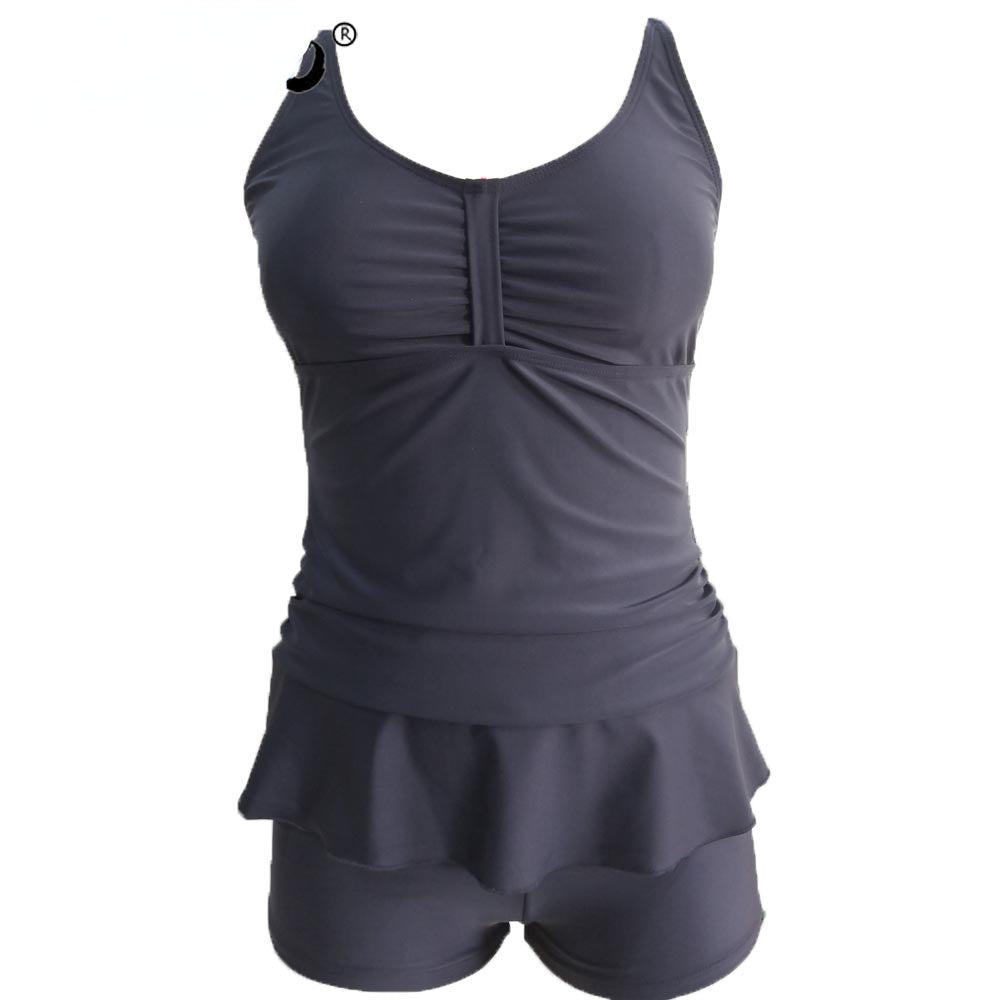 Two Pieces Swimsuit Solid Swimwear Ruffle Bathing Suit Beachwear Swimdress Tankini Brazilian Women Sexy Female Bikini Set