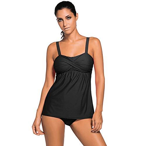 Two Pieces Tankini Swimsuit Ruched Tankini Top with Triangle Bottoms for Women Sewosports Black M