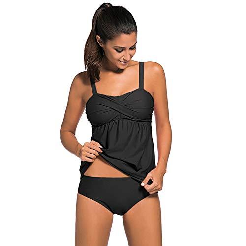 Two Pieces Tankini Swimsuit Ruched Tankini Top with Triangle Bottoms for Women Sewosports Black L