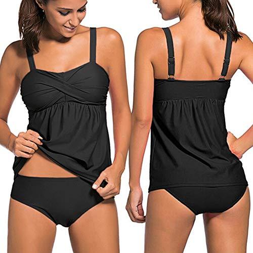 Two Pieces Tankini Swimsuit Ruched Tankini Top with Triangle Bottoms for Women Sewosports Black XL