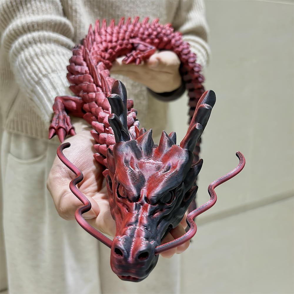 35.4'' Large 3D Printed Dragon Toy Box - Articulated Chinese Dragon, Poseable 3D Printed Animals & Collectible Figurines, Desk & Home Decor - Cool for Kids & Adults