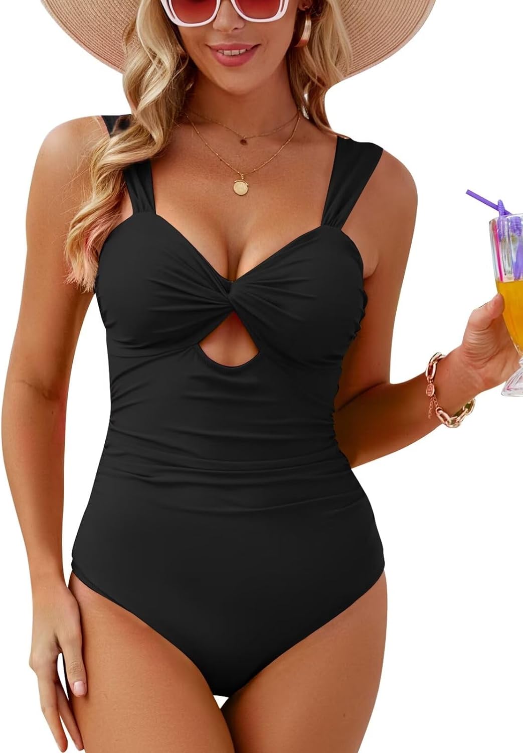 Women One Piece Tummy Control Swimsuit High Waisted Bathing Suit Cut Out Swimwear