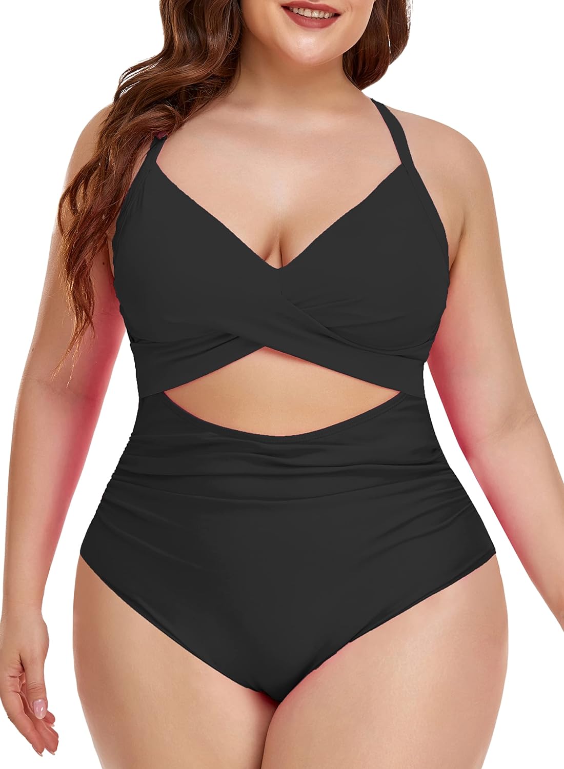 Women's One Piece Swimsuits Tummy Control Cutout High Waisted Bathing Suit Wrap Tie Back 1 Piece Swimsuit