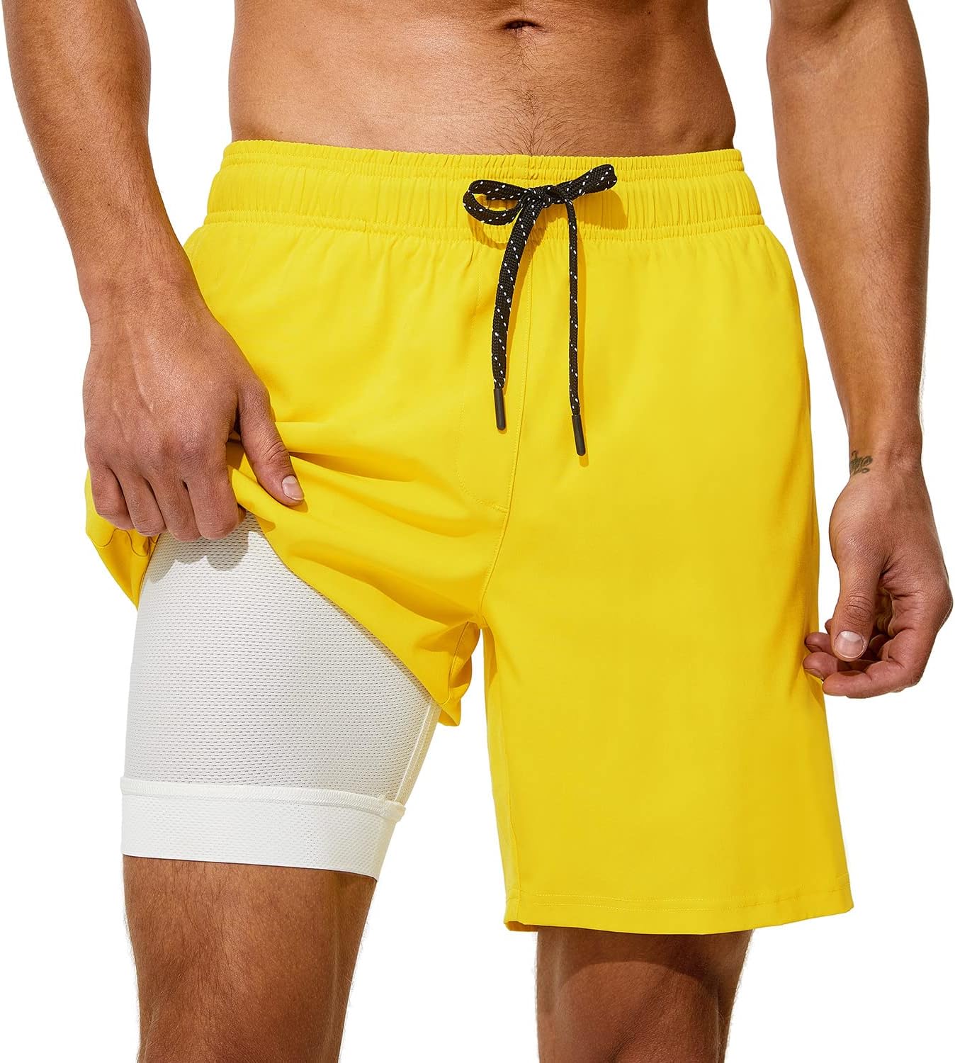 Mens Swimsuit Trunks 7" Quick-Dry Swim Shorts with Compression Liner and Zipper Pockets