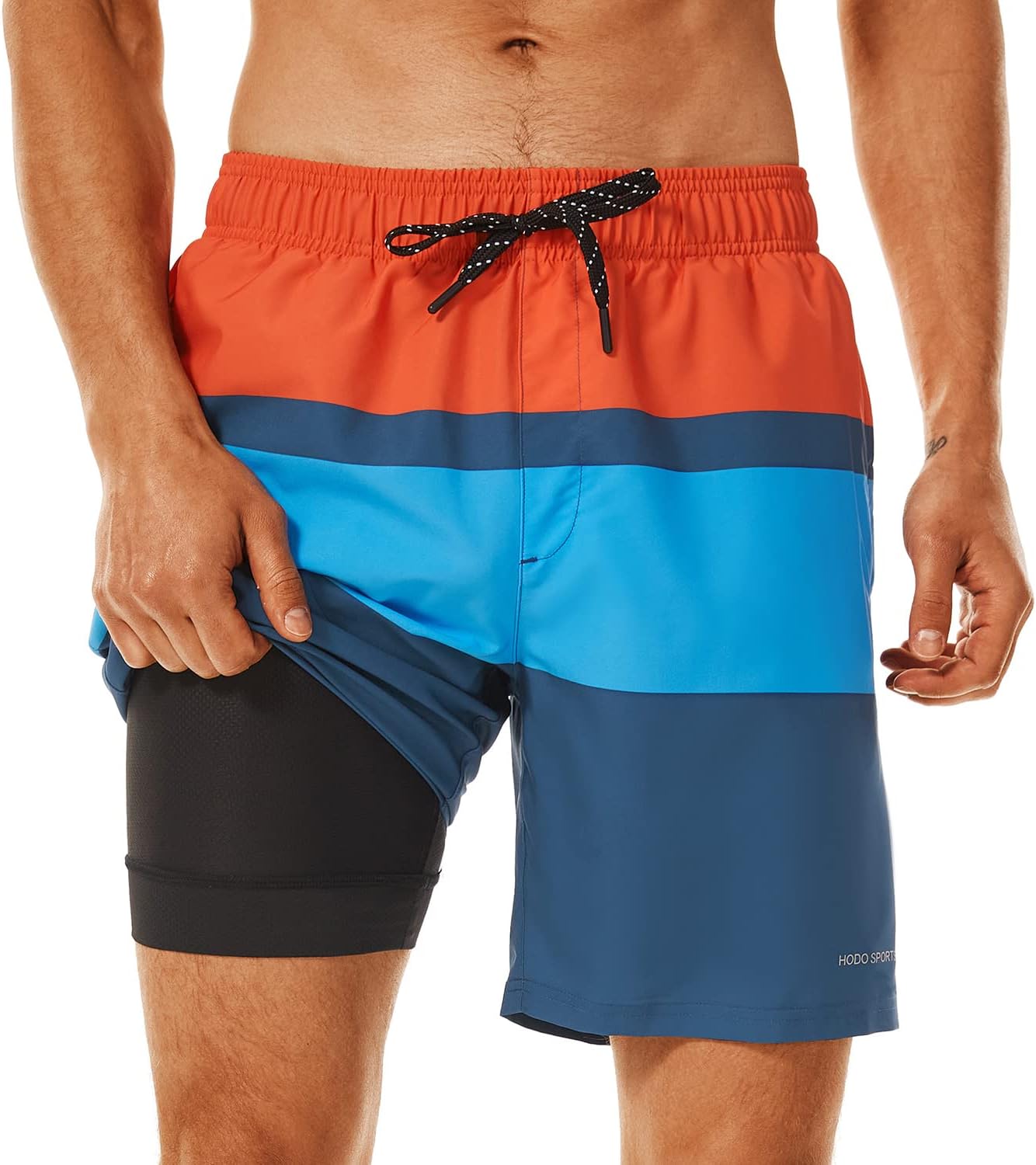 Mens Swimsuit Trunks 7" Quick-Dry Swim Shorts with Compression Liner and Zipper Pockets