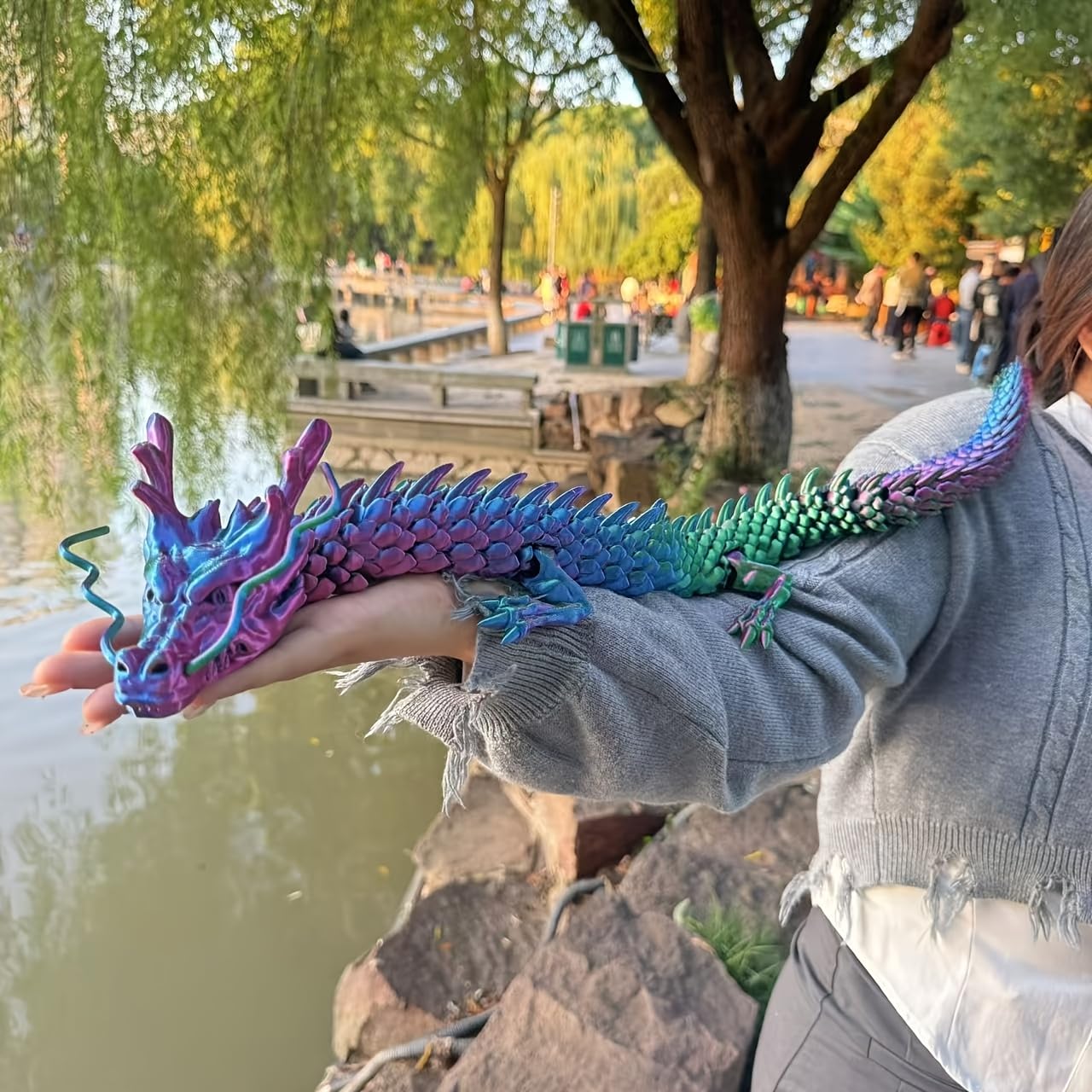 Joyroud 35.43" 3D Printed Dragon, Articulated Dragon, Crystal Dragon, Dragon Fidget Toy, Home Office Decor Executive Desk Toys