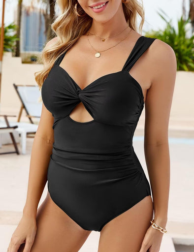 Women One Piece Tummy Control Swimsuit High Waisted Bathing Suit Cut Out Swimwear