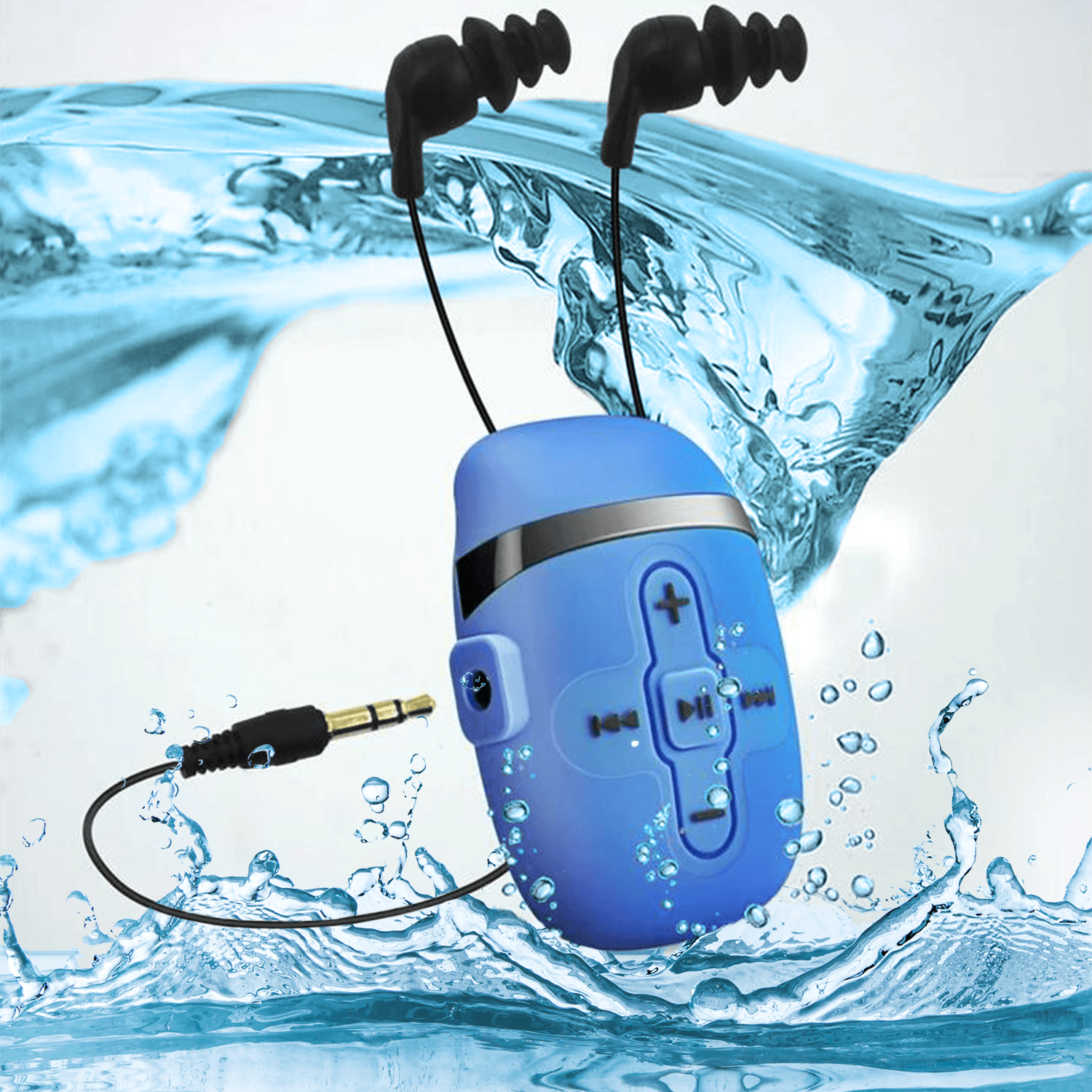  Sewobye Reproductor MP3 impermeable para natación, auriculares  impermeables con cable corto, mp3 impermeable natación bajo el agua 9.8 ft,  función de barajado (azul) : Electrónica