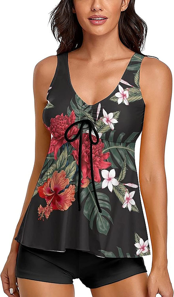 Sewobye Tankini Swimsuits for Women Two Piece Bathing Suits Floral Print Tank Top with Boyshorts Tummy Control Swimming Suits