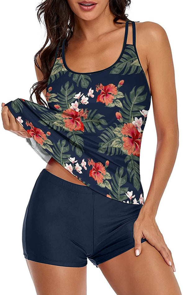 Sewobye Tankini Swimsuit for Women Floral Two Piece Bathing Suit Swimwear Tank Top Swimwear with Boyshorts