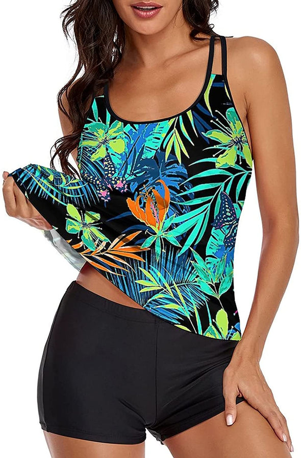 Sewobye Tankini Swimsuit for Women Floral Two Piece Bathing Suit Swimwear Tank Top Swimwear with Boyshorts