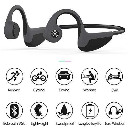 Bone Conduction Headphones Bluetooth 5.0 Open-Ear Wireless Sports Headsets w/ Mic for Jogging Running Driving Cycling, Sweatproof and Lightweight Bone Conduction Headphones Sewosports 