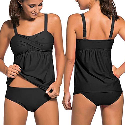 Two Pieces Tankini Swimsuit Ruched Tankini Top with Triangle Bottoms for Women Sewosports Black XL 